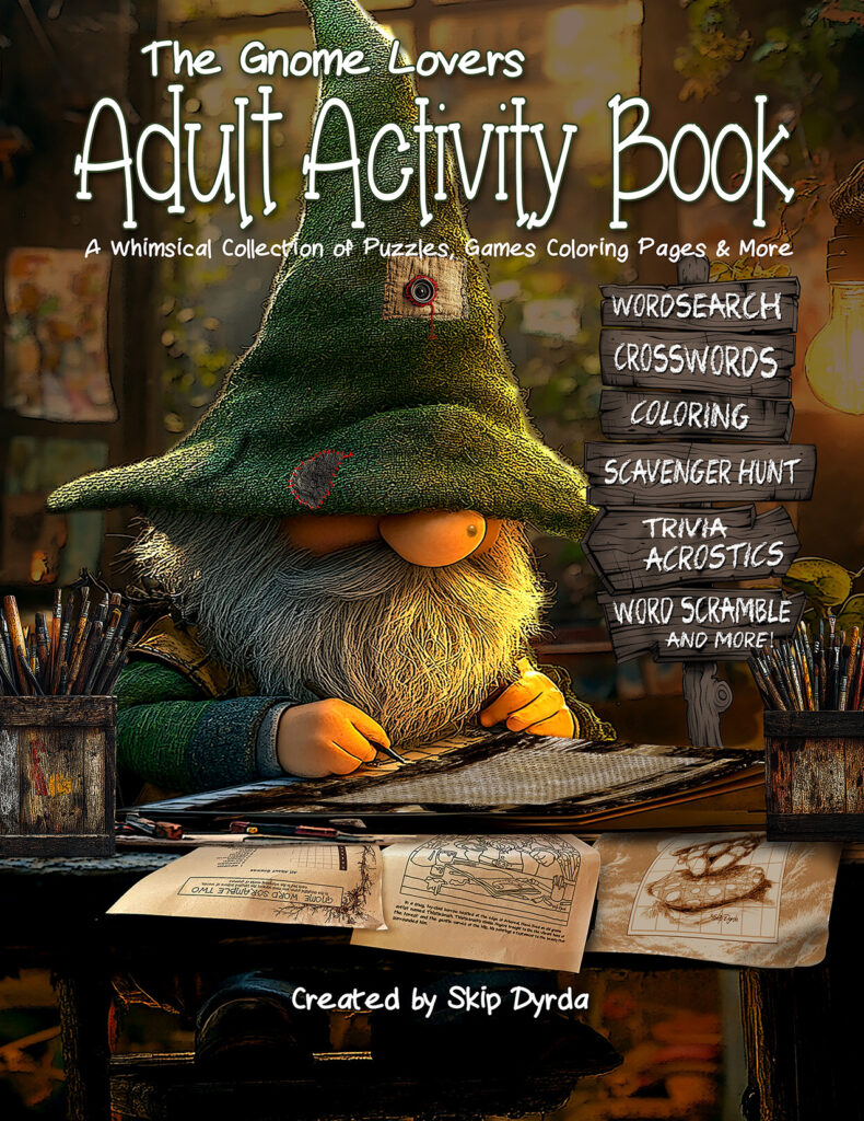 Book Cover of The Gnome Lovers Adult Activity Book by Skip Dyrda