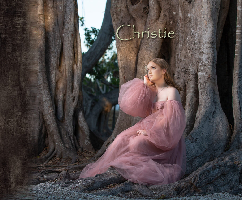 Book cover - Christy A young lady posing in front of a tree